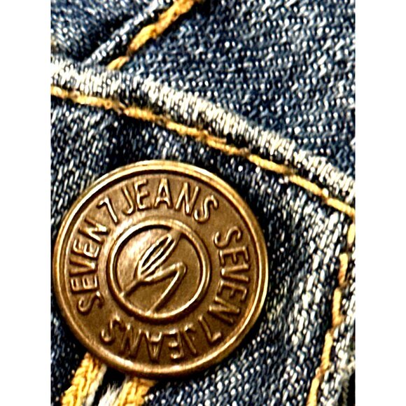 Seven7 Vintage Flared Jeans Floral Paisley Bell Bottom Design Leg Inserts Sz 32 - Picture 15 of 16